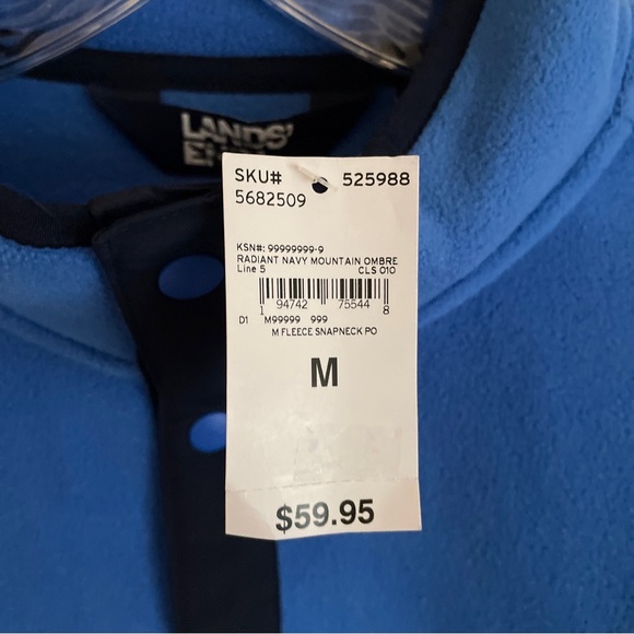 NWT Lands End Mens Heritage Fleece Snap Neck Pullover M Blue Navy Mountain Ombre - Picture 5 of 7
